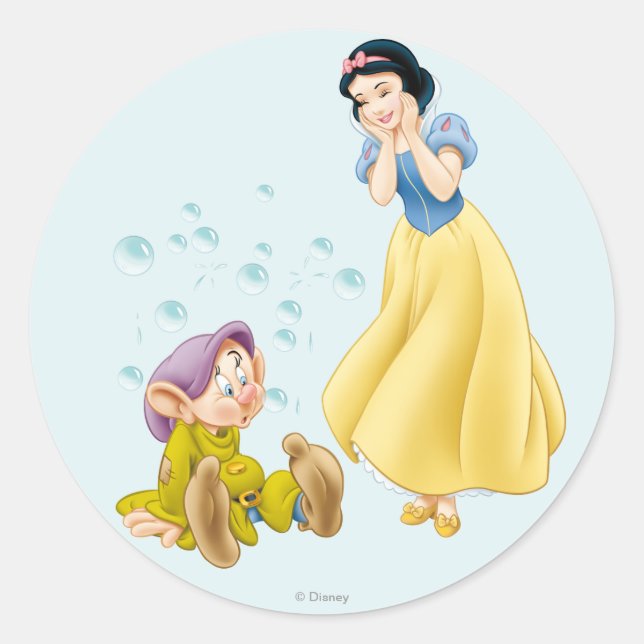 Snow White and Dopey Bubbles Classic Round Sticker (Front)