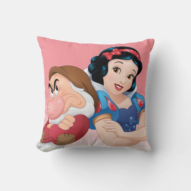Snow White And Grumpy Throw Pillow (Front)