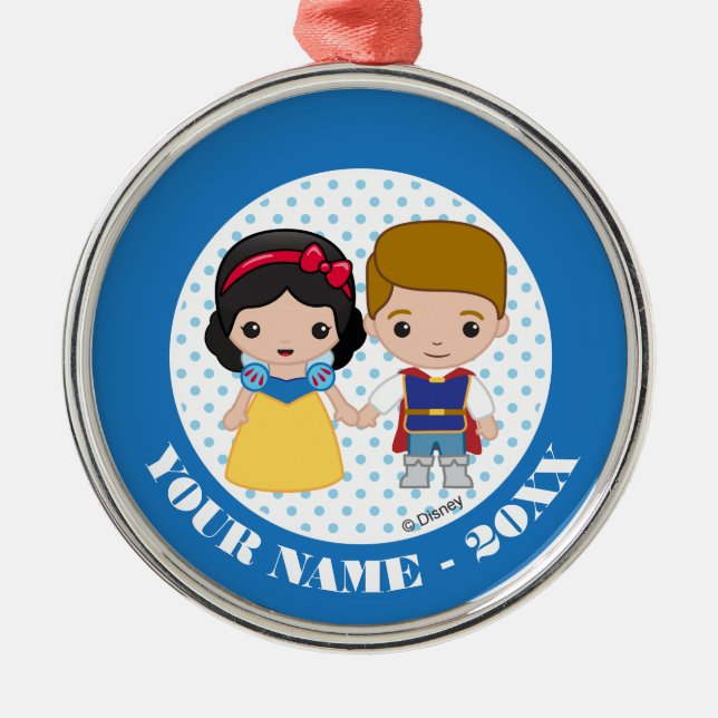 Snow White and Prince Charming Emoji Add Your Name Metal Ornament (Front)