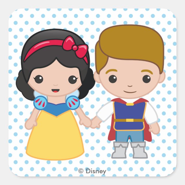 Snow White and Prince Charming Emoji Square Sticker (Front)