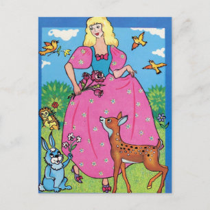 Snow White and the little animals, happy birthday Invitation Postcard