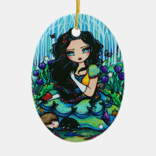 Snow White Forest Fairy Animal Art by Hannah Lynn Ceramic Ornament