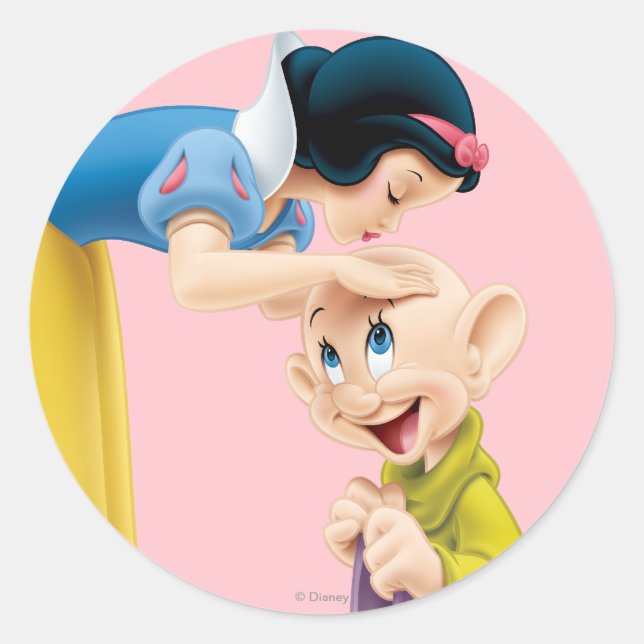 Snow White Kissing Dopey on the Head Classic Round Sticker (Front)