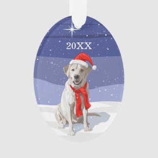Snow White Labrador Retriever Santa Hat & Scarf Ornament