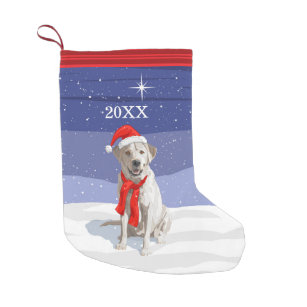 Snow White Labrador Retriever Santa Hat & Scarf Small Christmas Stocking
