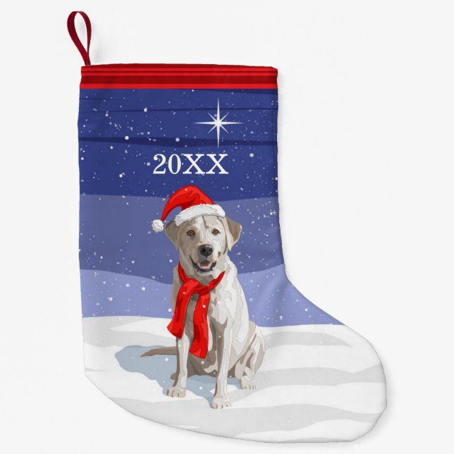 Snow White Labrador Retriever Santa Hat & Scarf Small Christmas Stocking (Front)