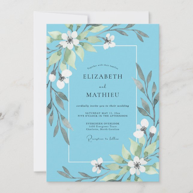 Snow White Leafy Wedding Invitation (Front)