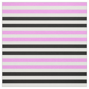 Snow white, Light pink, midnight black stipe Fabric