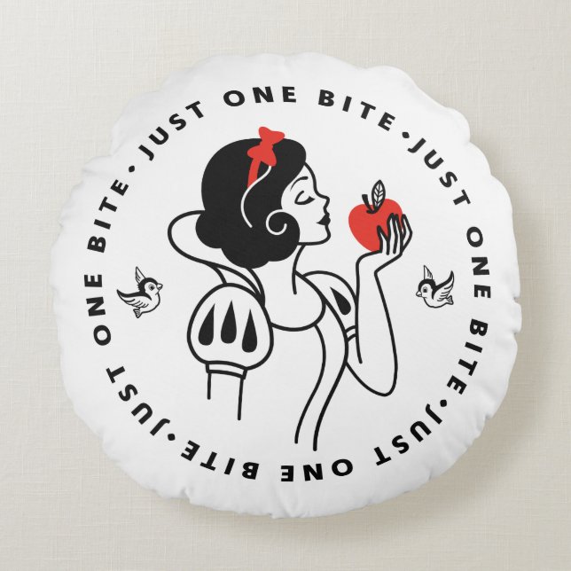 Snow White Outline Graphic "Just One Bite" Round Pillow (Front)
