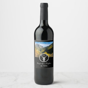 Snow White Stag Silhouette Monogram Photo Wine Label
