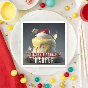 Snow White Themed Birthday Cake Customizable Paper Napkin