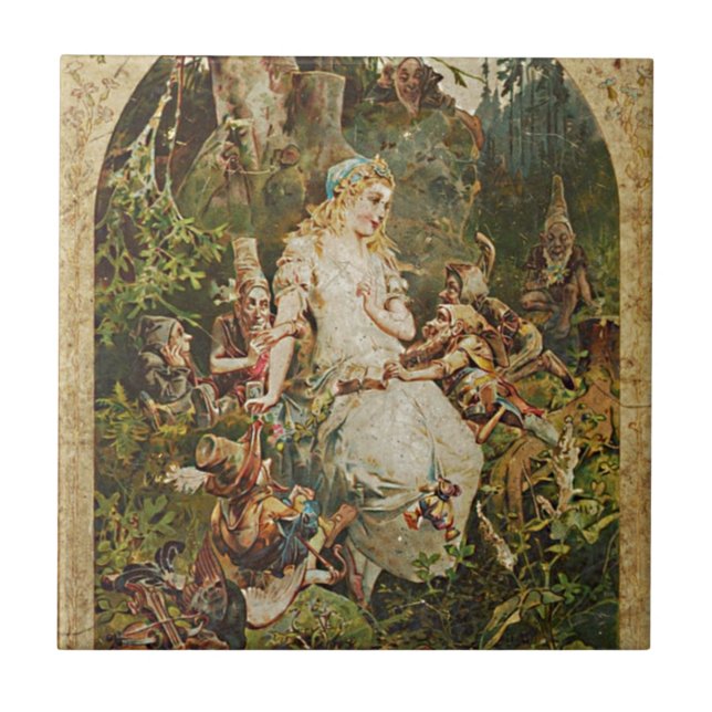 Snow White Vintage German Fairy Tale Romance Art Tile (Front)