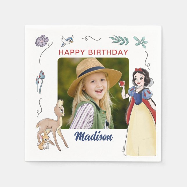 Snow White | Watercolor Birthday Photo Napkin (Front)