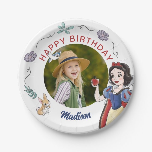 Snow White | Watercolor Birthday Photo Paper Plate (Front)