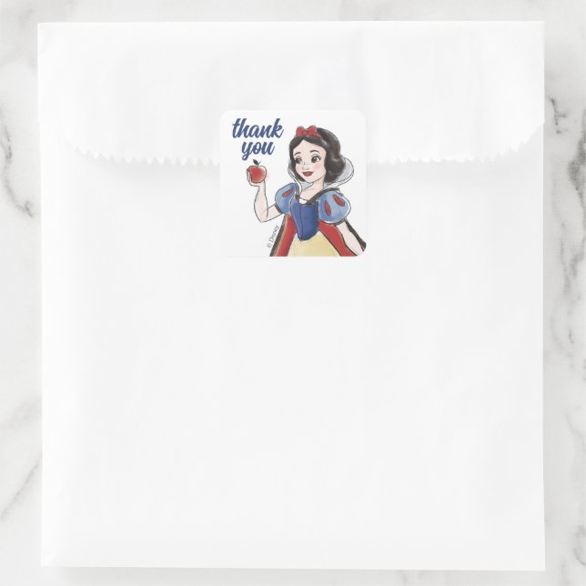 Snow White | Watercolor Birthday Square Sticker (Bag)
