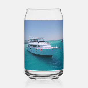 Snow-white yacht near the White Island in Red Sea Can Glass