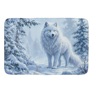Snow wild wolf yellow neon eyes decor bath mat
