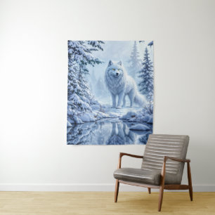 Snow wild wolf yellow neon eyes decor tapestry