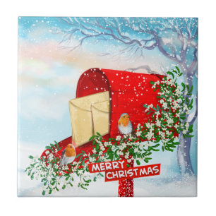Snow Winter Christmas Birds Gift Box Tile