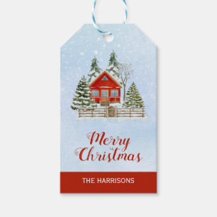 Snow Winter Cottage Fir Trees Christmas Gift Tags