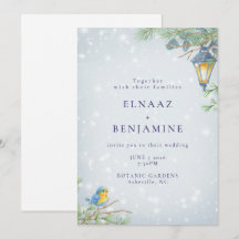 Snow Winter Lamp and Bird Illustration Wedding