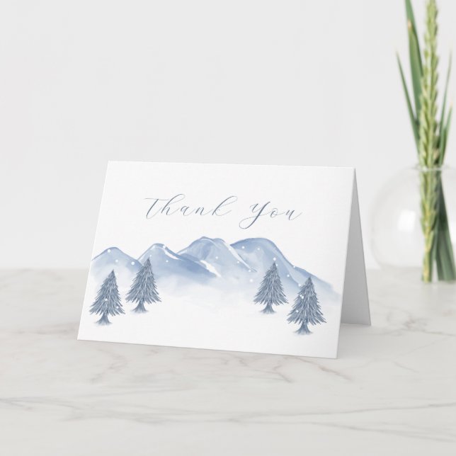 Snow Winter Mountain Baby Shower Thank You Card (Front)