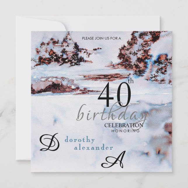 Snow Winter Mountains Modern Birthday Invitation (Front)