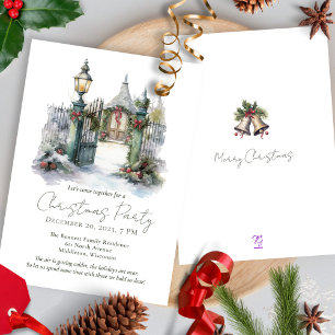 Snow Winter Scene Forest Pine Watercolor Christmas Invitation