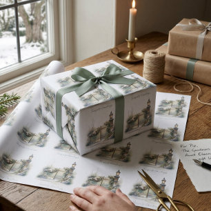 Snow Winter Scene Pine Lamp Watercolor Christmas Wrapping Paper