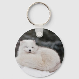snow winter weather frozen snow ice Arctic Fox Keychain