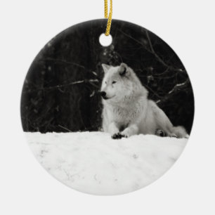 Snow Wolf Ceramic Ornament