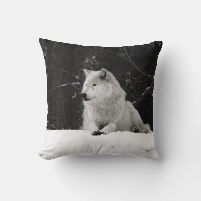 Snow Wolf Throw Pillow (Front)