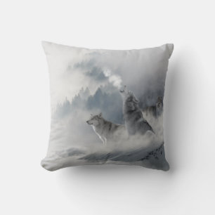 Snow Wolf Winter Wildlife Throw Pillow