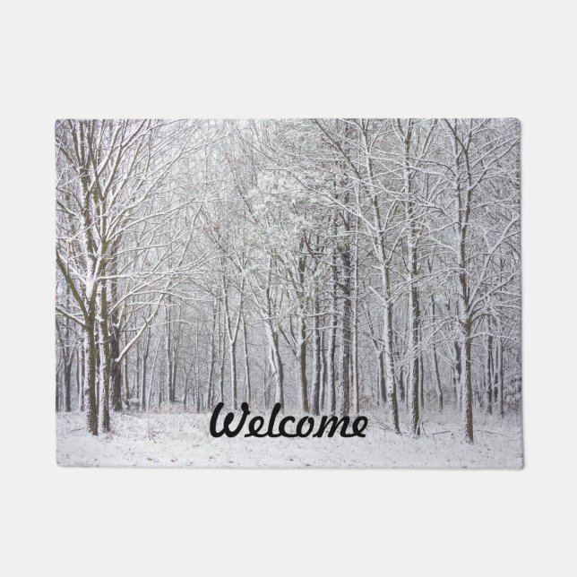 Snow Woods Welcome Door Mat (Front)