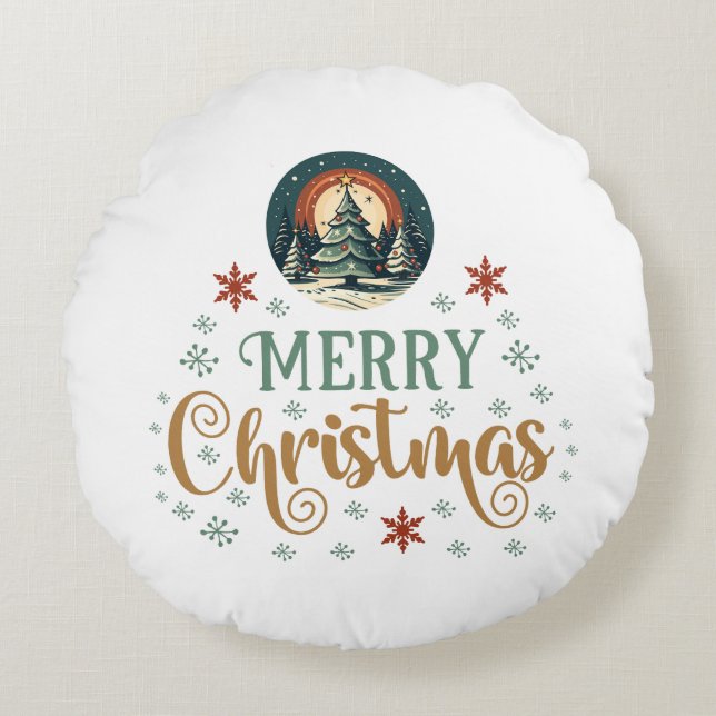 Snow Xmas Christmas Globe Round Pillow (Front)