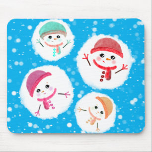 Snowball and Snowman Blue Mouse Pad