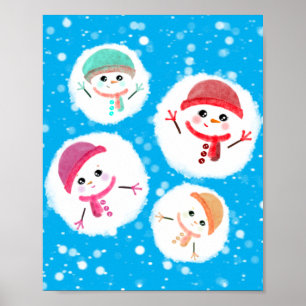 Snowball and Snowman Blue Poster