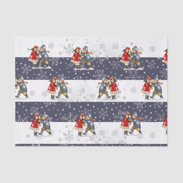 Snowball Children Christmas Striped Snowflake Tissue Paper (Front)