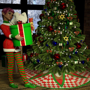 Snowball Cookies and Christmas Gingham Brushed Polyester Tree Skirt