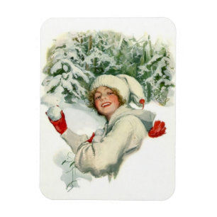 Snowball Fight (by Harrison Fisher) Magnet