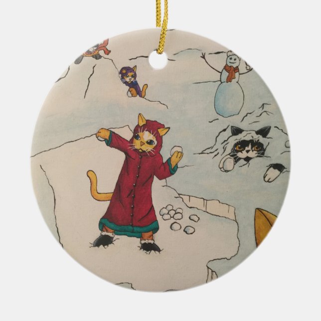 Snowball Fight Ceramic Ornament (Front)