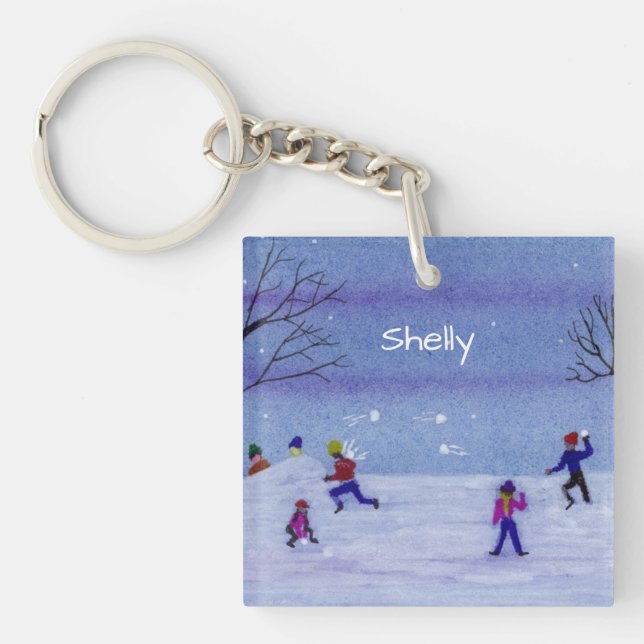 Snowball Fight Keychain (Front)