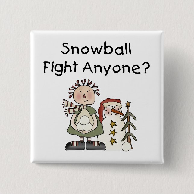 Snowball Fight Tshirts and Gifts 2 Inch Square Button (Front)