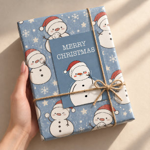 Snowball Friends Blue Christmas Snowman Wrapping Paper