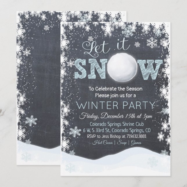 Snowball Snowflakes Winter Party Invitation (Front/Back)