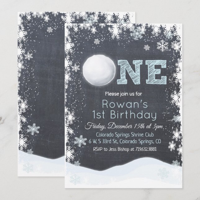 Snowball Winter Boy 1st First Birthday Invitation (Front/Back)