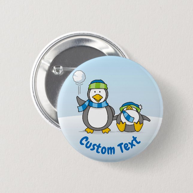 Snowballing penguins 2 inch round button (Front & Back)