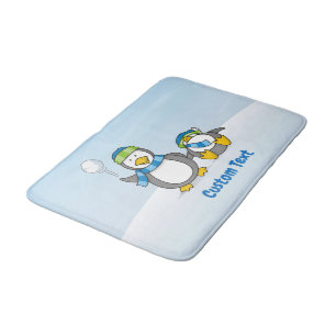 Snowballing penguins bath mat