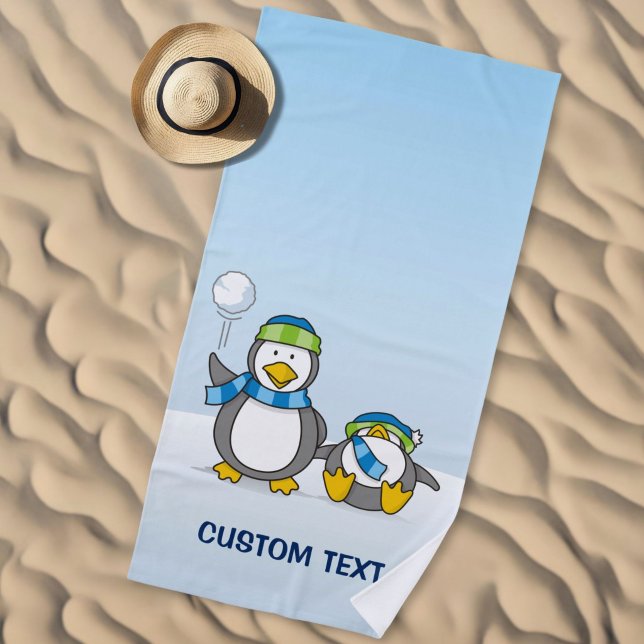 Snowballing penguins beach towel (Creator Uploaded)