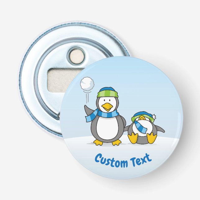 Snowballing penguins bottle opener (Front)